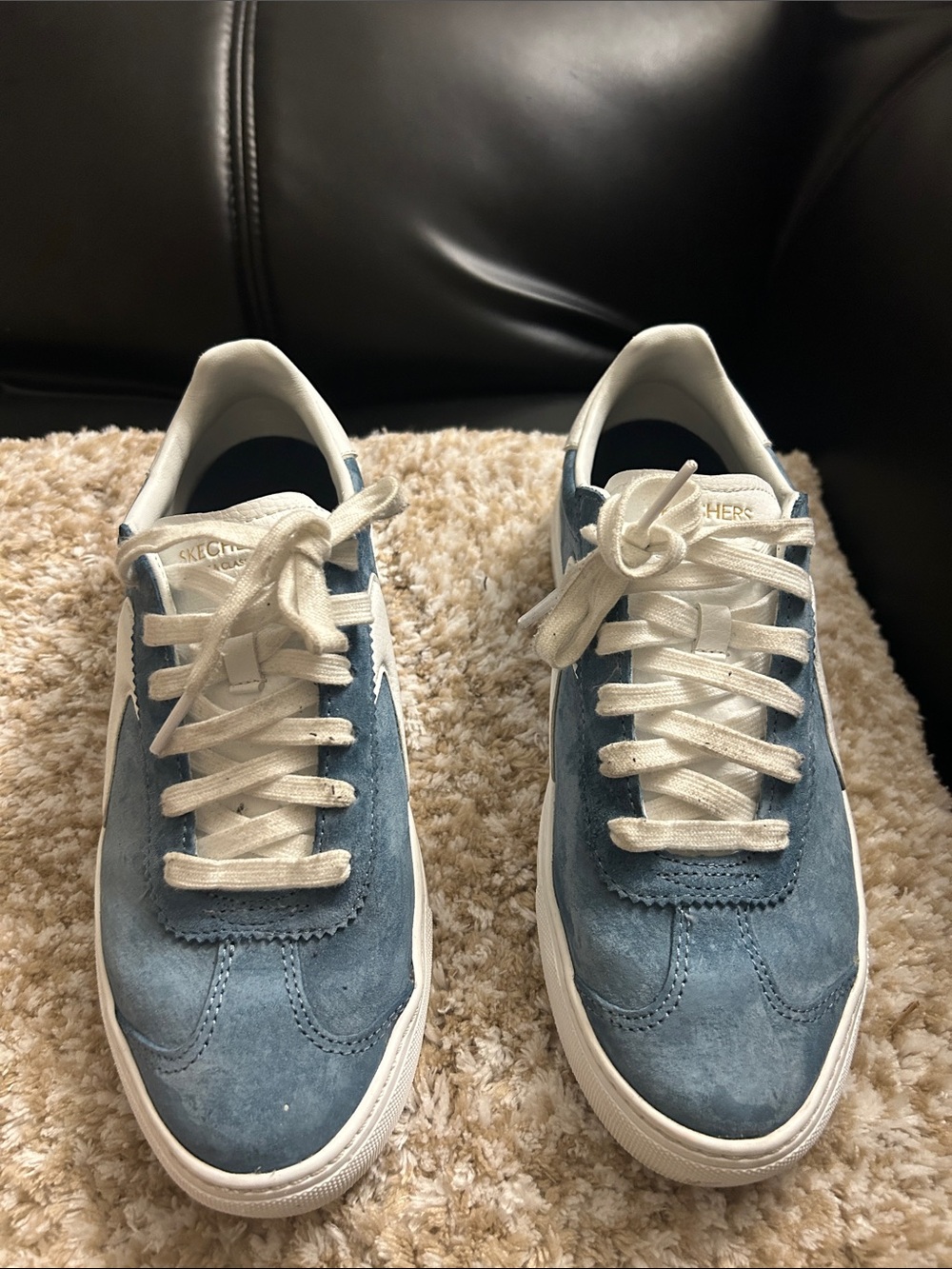 Skechers Women’s Suede Low-Top Sneakers in Blue and White